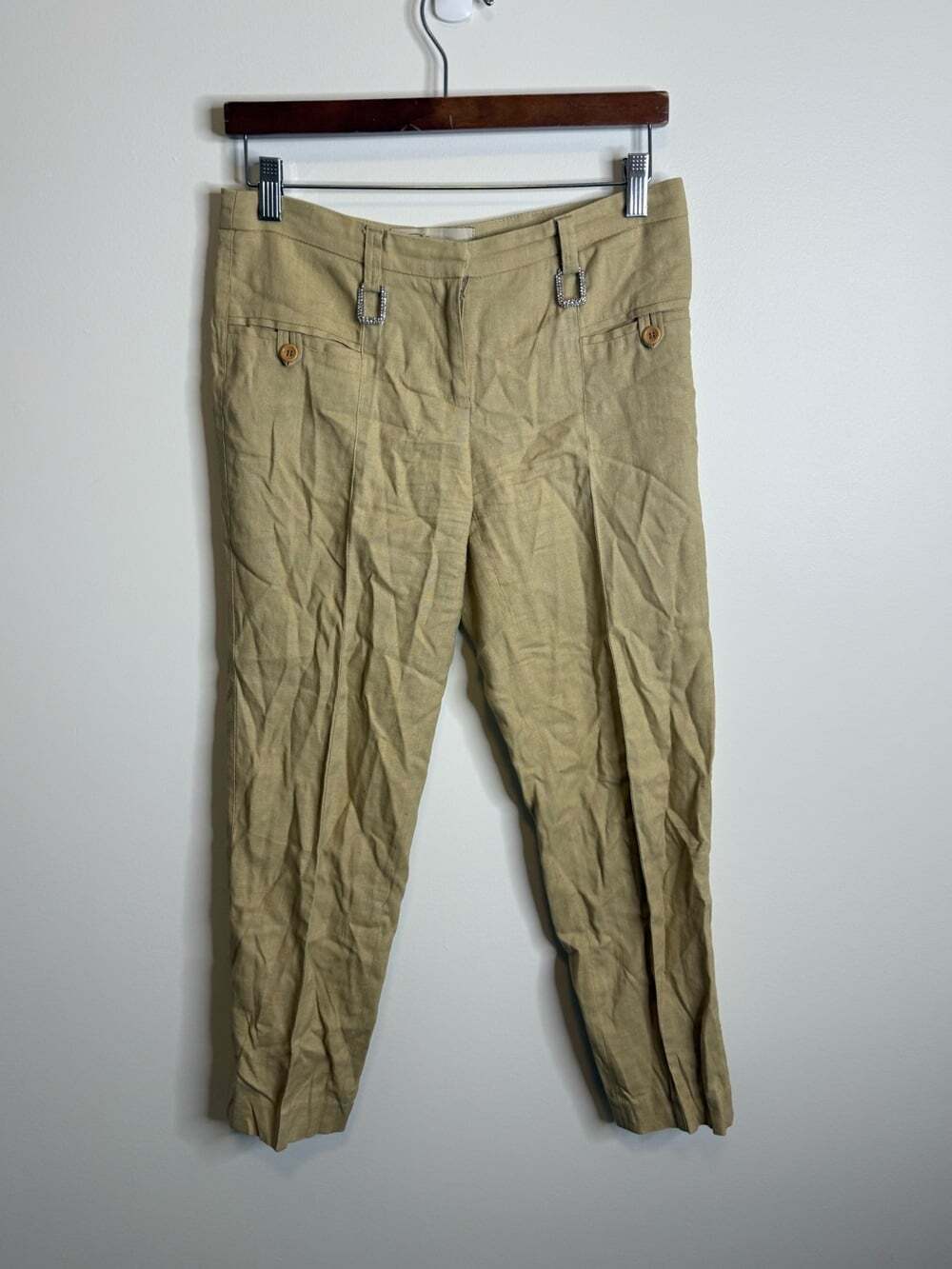 BLUMARINE Made In Italy linen blend trousers pants cream tan size 40